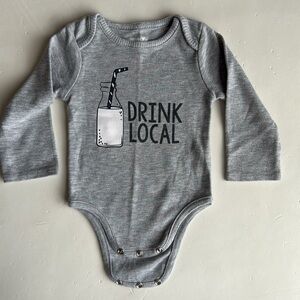 Mud Pie Drink Local Gray Long Sleeve Baby Onesie 0-6 Months
